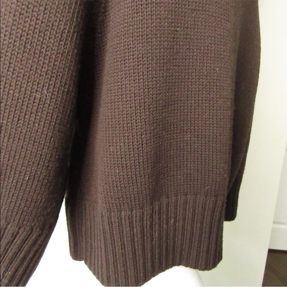 THEORY JULIET CHUNKY KNIT CHOCOLATE BROWN TURTLENECK PONCHO S EUC MINOR PILLING - Picture 4 of 8